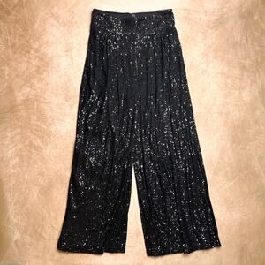 Eliza J Black Sequined Wide Leg Formal Pants High Rise Disco Whimsigoth Party
